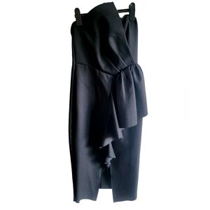 NEW ELLIATT Black RECEPTION Cascade RUFFLE Strapless COCKTAIL Midi DRESS S